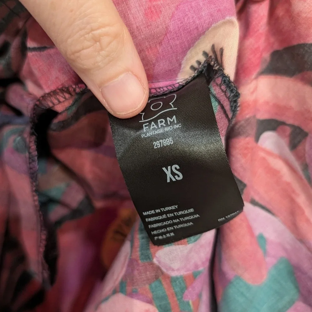 Farm Rio Dark Flowers Smocked Midi Dress Puff Sleeve Floral XS - Picture 16 of 16